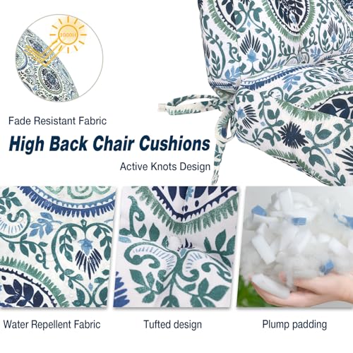 Outdoor High Back Chair Cushions Set of 2 (44"x20"x4" / Celadon Wreath)