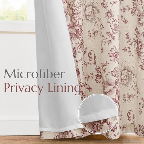 Floral Lined Linen Curtains 84 Long for Living Room 2 Panels (Lined Brick Red / 50"W x 84"L (Pack of 2))