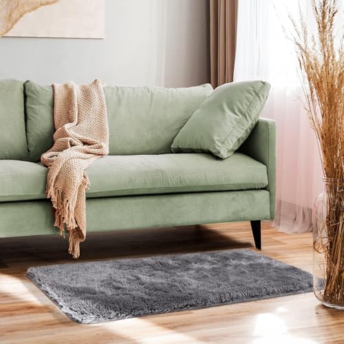 2x4 Small Rug Upgrade Non Slip Throw Bedside Area Rugs (1- Grey / 2' x 4' (Rectangular))