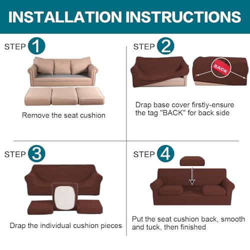 4 Piece Sofa Covers for 3 Cushion Couch Sofa Slipcover Soft Couch Cover for Dogs (Sofa (3 Cushion) / Burnt Brick)