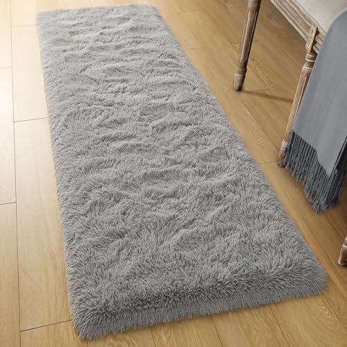 Grey Soft Runner Rugs for Bedroom 2x6 ft with Rubber Backing (Grey / 2' X 6' (Runner))