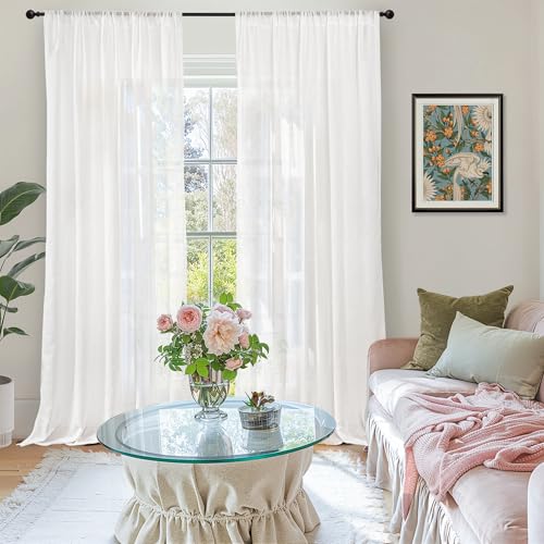 White Linen Curtains 102 Inches Long for Living Room (White / 52"W x 102"L (Pack of 2))