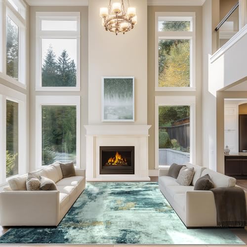 10x14 Area Rugs for Living Room Washable Dining Room Teal Grey Gold (Teal Grey/Gold / 10' x 14' (Rectangular))