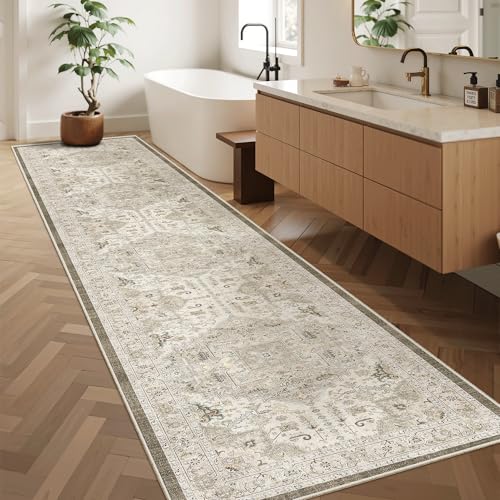 Hallway Runner Rug 2'6''x12' Kitchen Runners Vintage (Ivory/Brown / 2'6" x 12' (Runner))