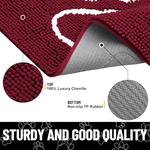 Dog Door Mat for Muddy Paws (40"X32" / Burgundy and White)