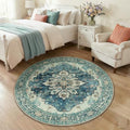 Washable Area Rug (Blue/Vintage Dark Blue / 4' (Round))