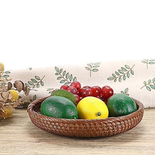 Small Key Basket Bowl for Entryway 7.6" Round Wicker Basket (X-Small, 7.6" / Brown)