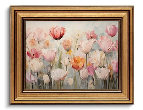 Colorful Spring Flowers Vintage Gold Framed Wall Art 8x10 inch (07-Pastel tulips / 8x10)