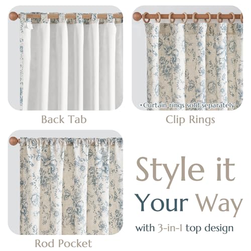 Floral Lined Linen Curtains 84 Long for Living Room 2 Panels (Lined Blue / 50"W x 84"L (Pack of 2))