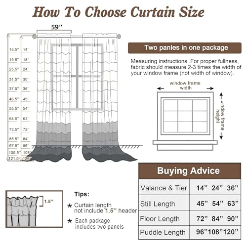 Extra Long Ivory Sheer Curtains 108 Inches Long 2 Panels (Ivory / 59"W x 108"L (Pack of 2))