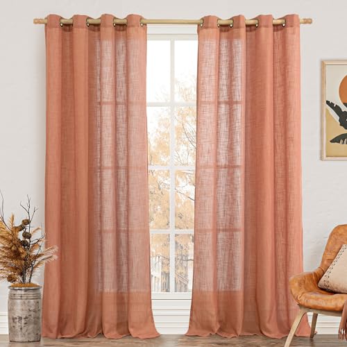 Terracotta Linen Sheer Curtains 90 inch Length for Living Room (52"W x 90"L (Pack of 2) / Terracotta)