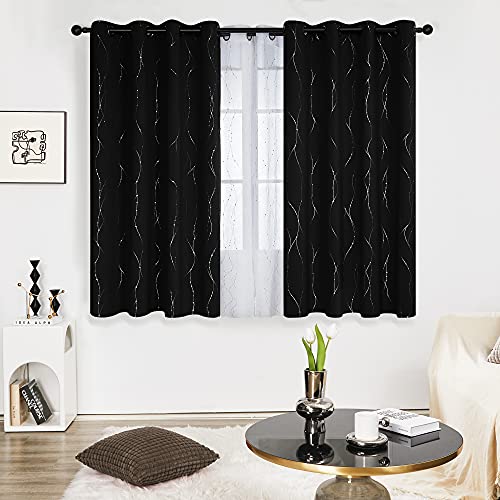 Living Room Curtains 45 Inches Long (Black/Wave Dots / 52"W x 45"L (Pack of 2))