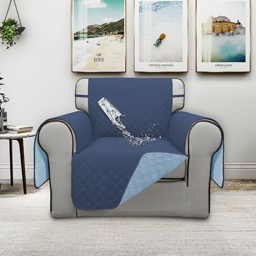 Double Protection 100% Waterproof Chair Sofa Cover for Living Room (Dark Blue/Light Blue / Chair Small)