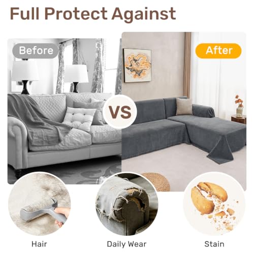 2 Pieces Sectional Couch Covers L Shaped Cover XXL Dark Gray (Dark Grey / 71"×118"+71"×118")