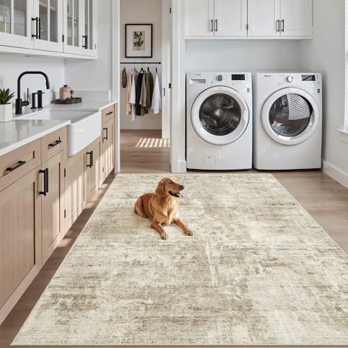 Abstract 4x6 Area Rug Washable Rugs for Living Room (Beige/Gray / 4' x 6' (Rectangular))