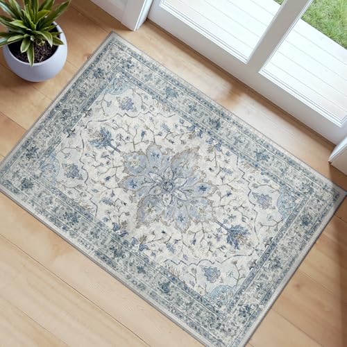 Washable Area Rug (Blue/White/Gray / 8' x 8' (Square))