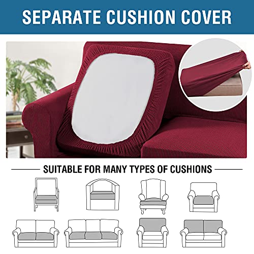 4 Piece Stretch Sofa Covers for 3 Cushion Couch Covers for Living Room Furniture Slipcovers (Large / Burgundy)