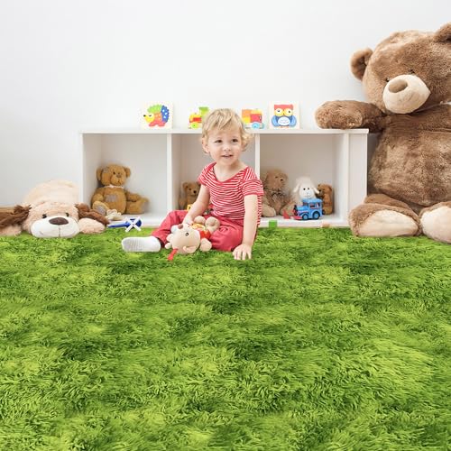 Green Tie Dyed Rug for Living Room 6x9 Fluffy Area Rug Mat Bedside Throw Rug for Bedroom Kids Room Boys Teens Nursery Baby Dorm Office Home Decor Aesthetic Carpets (Tie-dyed Green / 6' x 9' (Rectangular))