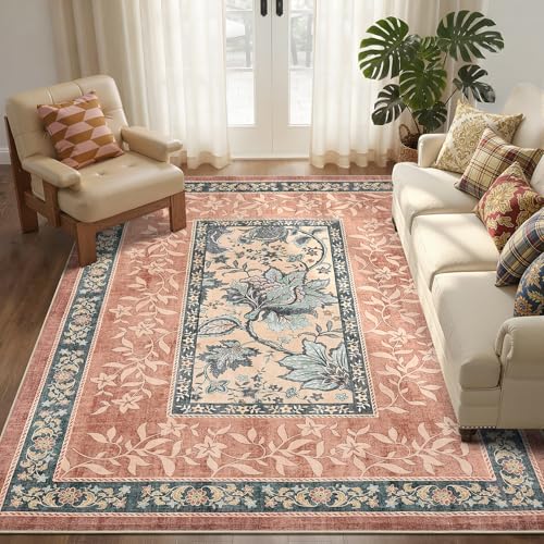 Terracotta Teal Washable 5x7 Area Rugs (Terracotta / Teal / 5' x 7' (Rectangular))