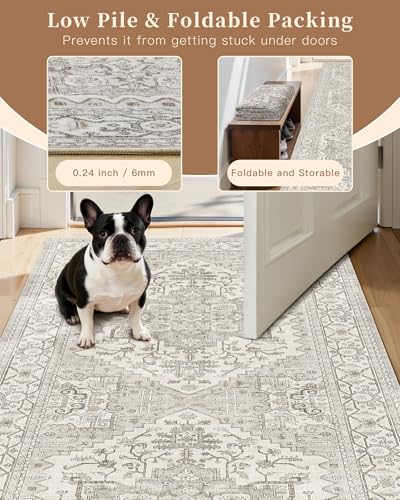 Hallway Runner Rug 3x12 Washable Kitchen Runners 12ft (Beige/Brown / 3' x 12' (Runner))