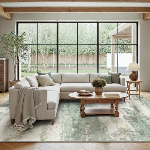 10x14 Green Abstract Area Rug (Light Green/Cream / 10' x 14' (Rectangular))