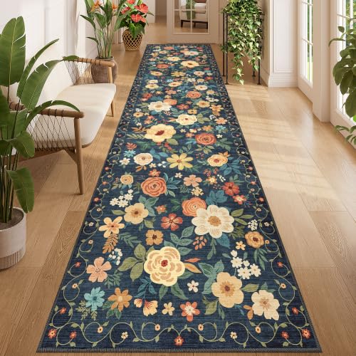 3x12 Washable Runner Rug Long Hallway Runner Rug Non Slip Navy Blue (Navy Blue / 3' x 12' (Rectangular))