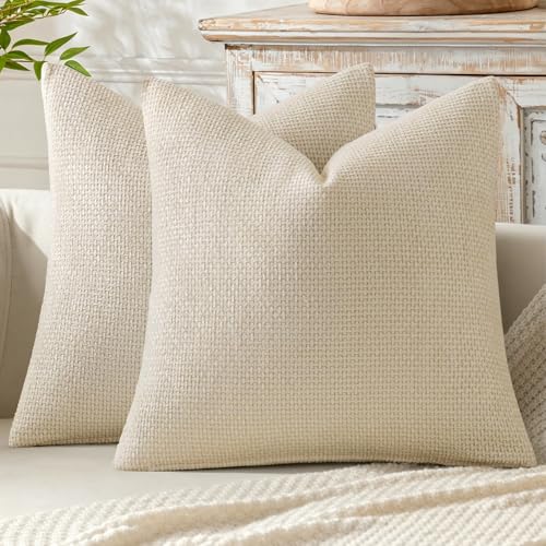 Decorative Couch Throw Pillow Covers 18x18 Inch Neutral Cream 2 Pack (18" x 18" (Pack of 2) / Cream)