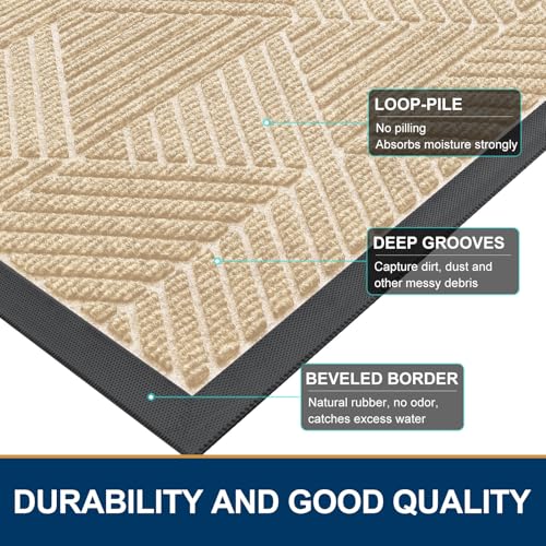 Front Door Mat Outside Entrance (Beige / 59" X 23")