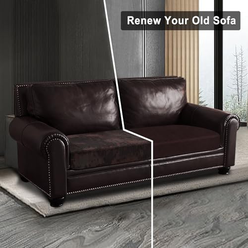 Leather Look Couch Cushion Covers Sofa Seat Slipcovers Sets Couches Furniture Protector for Sectional Armchair Loveseat Pets Kids Stretch Spandex Fabric (1 Cushion Loveseat / 01 Chocolate)