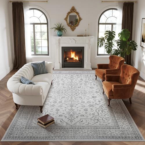 8x10 Boho Washable Area Rugs for Living Room (8' x 10' (Rectangular) / Gray-white-black)