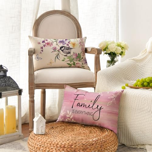 Spring Saying Flowers Butterfly Pink Throw Pillow Covers (Pink / 20" x 12" (Pack of 4))
