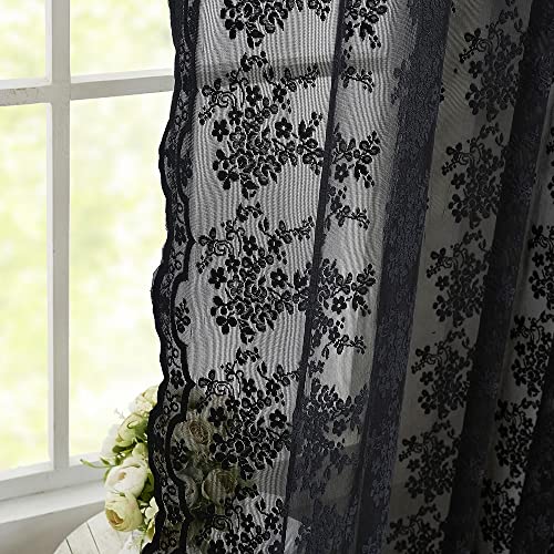 Vintage Lace Curtains 63 Inch Length (Black / 52"W x 63"L (Pack of 2))
