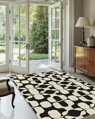 3x5 Washable Rug Modern Carpet for Entryway Bedroom (Black Beige / 3' x 5' (Rectangular))