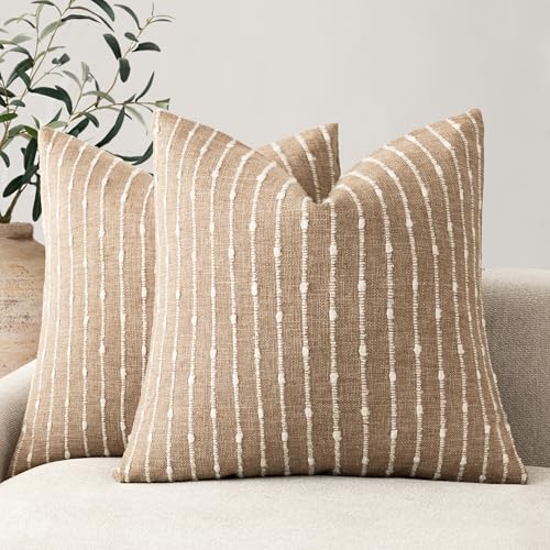Decorative Striped Boucle Throw Pillow Covers 20x20 Inch Camel (20" x 20" (Pack of 2) / Camel)