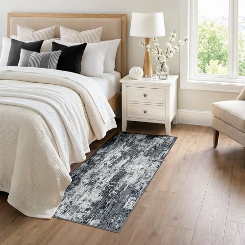 Washable Runner 3'x6' Abstract Area Rug for Hallway Black White (Black/Navy Blue/Gray / 3' x 6' (Runner))