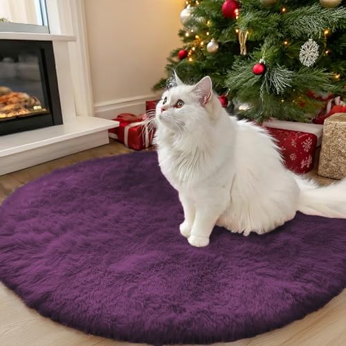 Dark Purple Round Rugs for Bedroom (3 Ft Round / Dark Purple)
