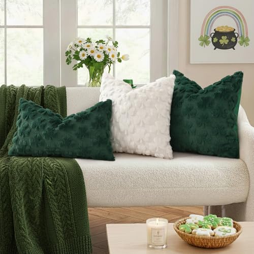 Faux Fur Throw Shamrock Cream White Pillow Covers 18x18 Set of 2 (18" x 18" (Pack of 2) / Shamrock Cream White)