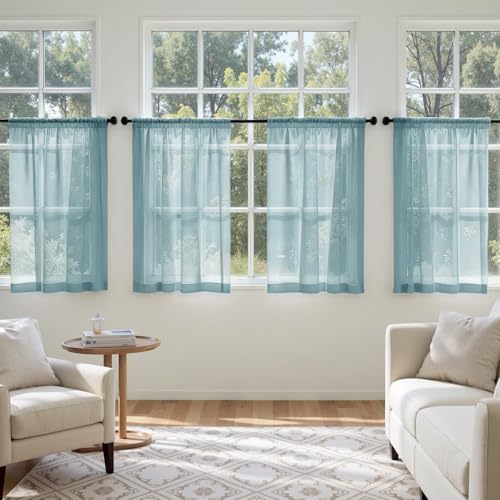 Dusty Blue Sheer Curtains 63 Inches Long 4 Panels 42 x 63 Inches (42"W x 63"L (Pack of 4) / Dusty Blue)