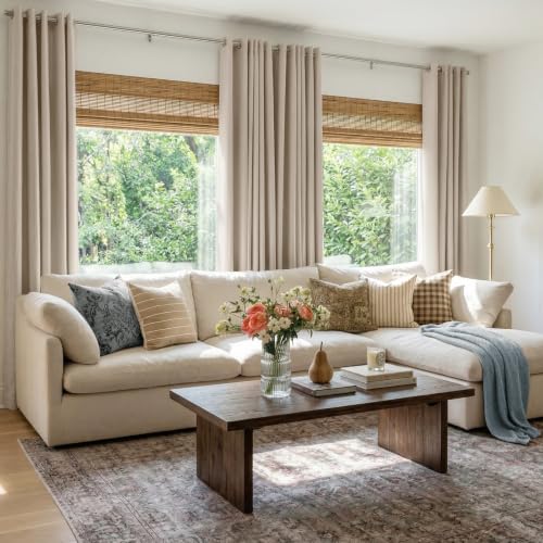 100% Blackout Linen Curtains 96 Inch Long 2 Panels Set (Burl | Oatmeal / 50"W x 96"L (Pack of 2))