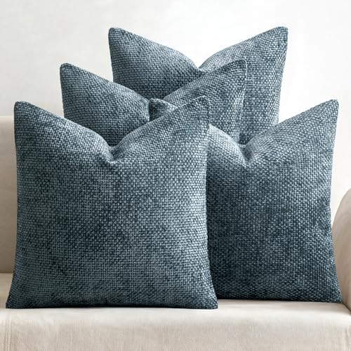 Soft Decorative Chenille Pillow Covers Navy Blue 18x18 Pack of 4 (18" x 18" (Pack of 4) / Navy Blue)