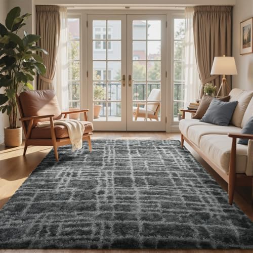 6x9 Ft Large Shag Rugs for Living Room Decor (Fe Grey 5sm11 / 6' X 9' (Rectangular))