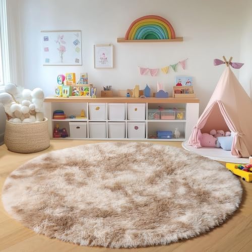 Tie Dye Beige Round Area Rugs 5ft (Tie-dyed Light Beige / 5' (Round))