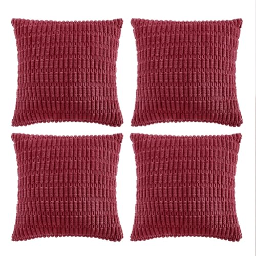 4 Packs Decorative Throw Pillow Covers for Living Room Couch Bed (22" x 22" (Pack of 4) / Burgundy)