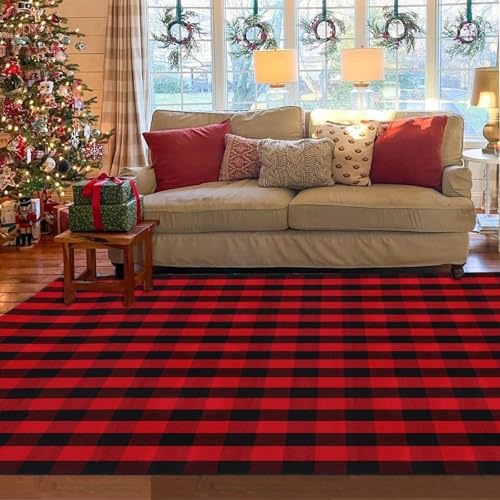 Christmas Red and Black Plaid Rug 8x10 ft (Red & Black Plaid / 7'7" x 10' (Rectangular))