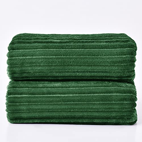 Ribbed Jacquard Dark Green Blankets Queen Size for Bed (Dark Green / Queen(90"x90"))