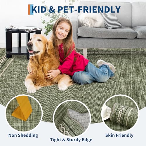 Scalloped Runner Rug for Hallway 2x10 Non Slip Washable (Green / 2' x 10' (Runner))
