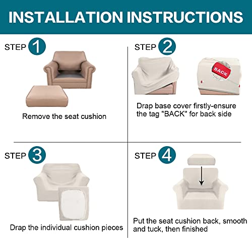 2 Piece Chair Covers for Living Room Armchair Couch Cover with Individual Cushion Covers Furniture Cover for Chairs Feature Jacquard Fabric (Armchair (1 Cushion) / Ivory)