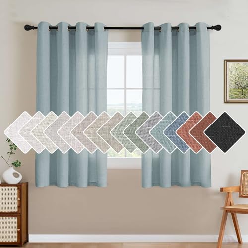 Living Room Linen Curtains (52"W x 54"L (Pack of 2) / Cloud Blue)
