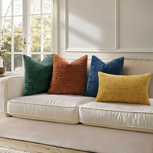 Textured Chenille Throw Pillow Covers 24x24 Set of 2 Green (Christmas Green / 24" x 24" (Pack of 2))