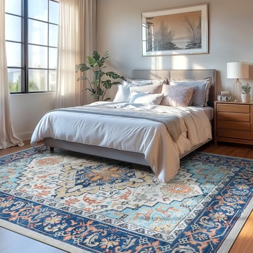 6x9 Area Rugs for Living Room Bedroom (Floral Blue / 6' x 9' (Rectangular))